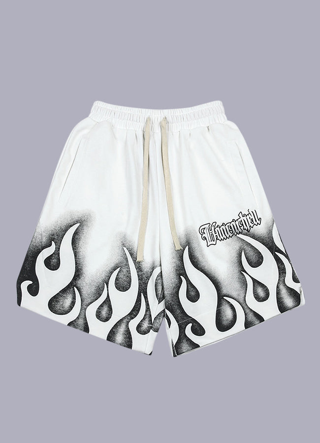 American Fashion Brand Kinetic Embroidered Flame Streetwear Shorts