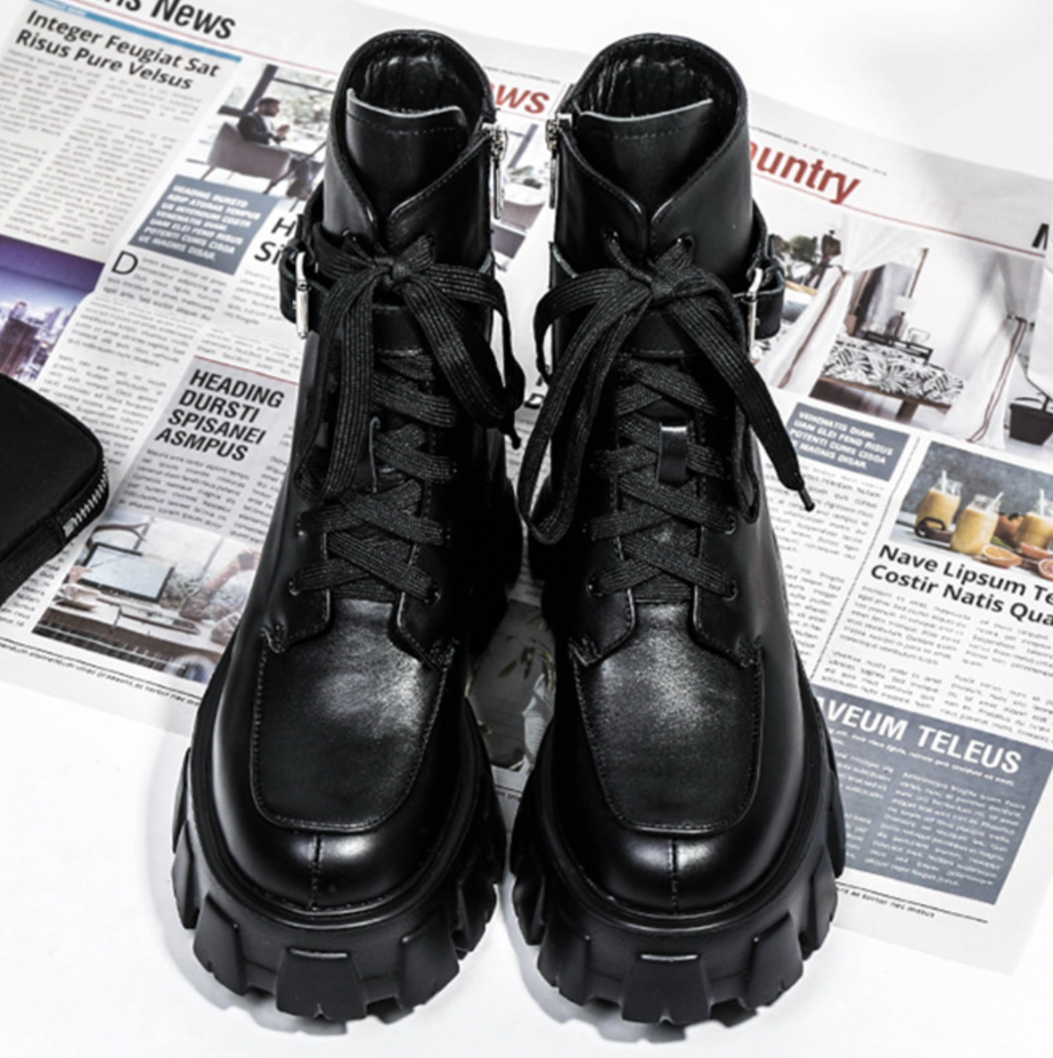 black combat boots with pockets