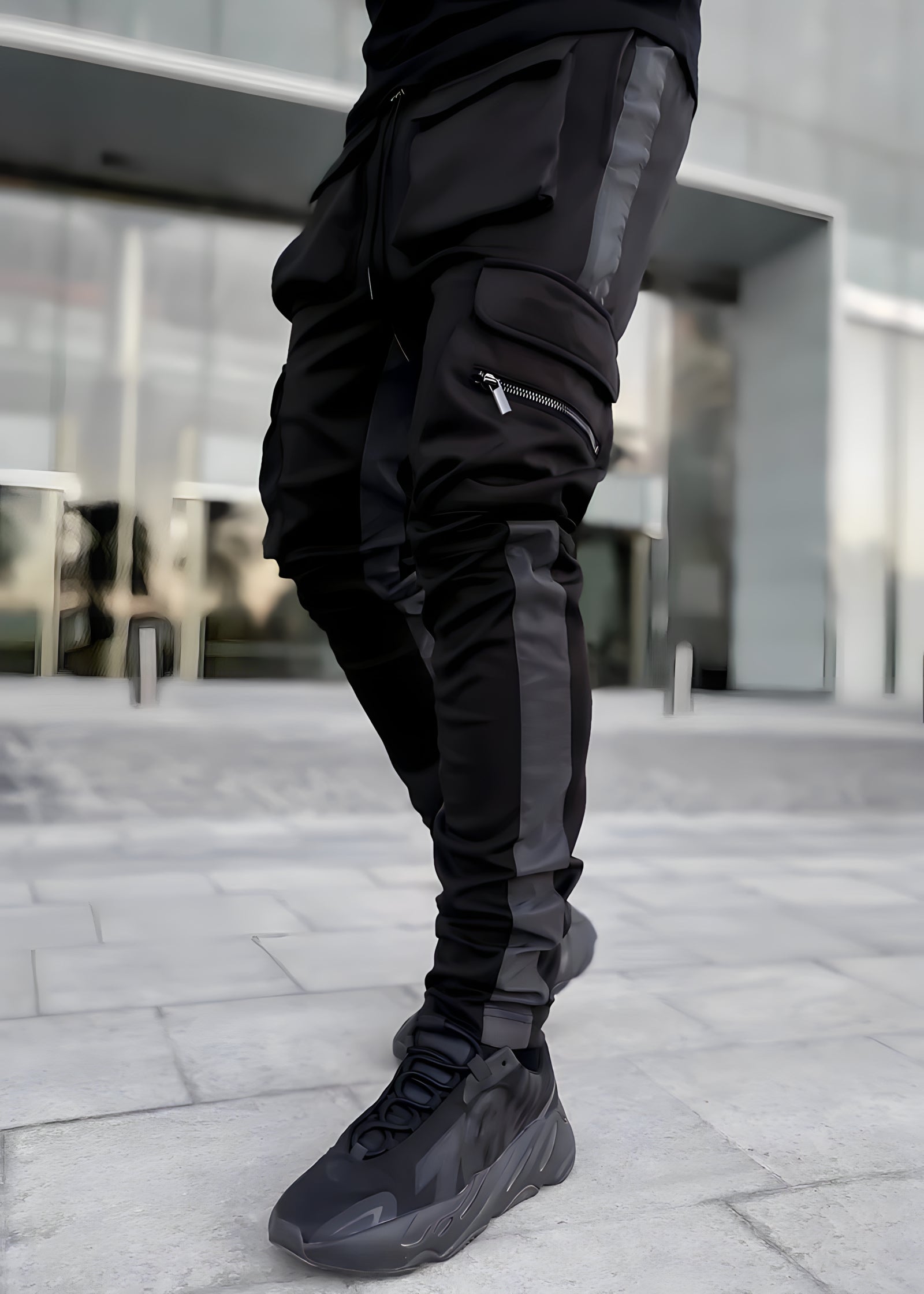 Techwear Combat Reflective Cargo Pants - Black / M