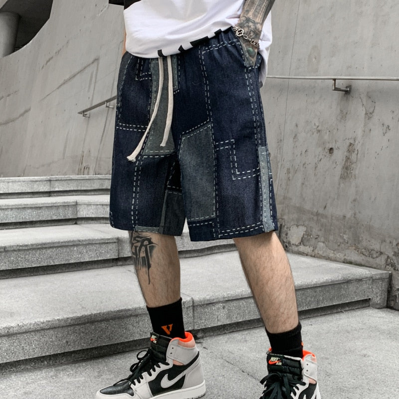 Patchwork store jean shorts