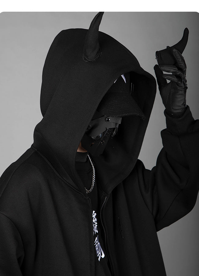 Black hoodie with online devil horns