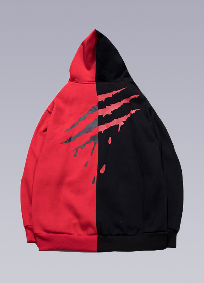 Red and Black Split Hoodie OFF WRLD TECHWEAR