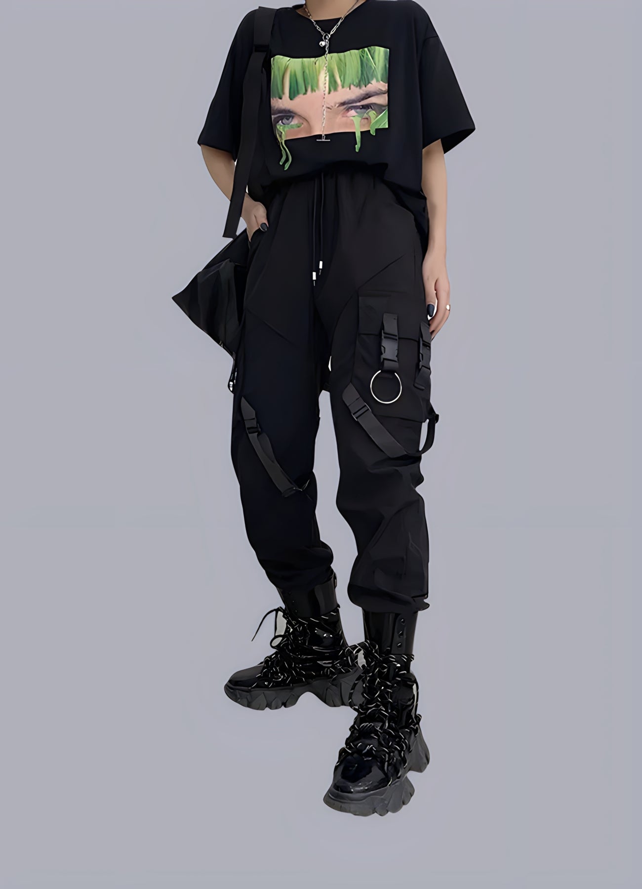 Techwear cargo pants with straps women