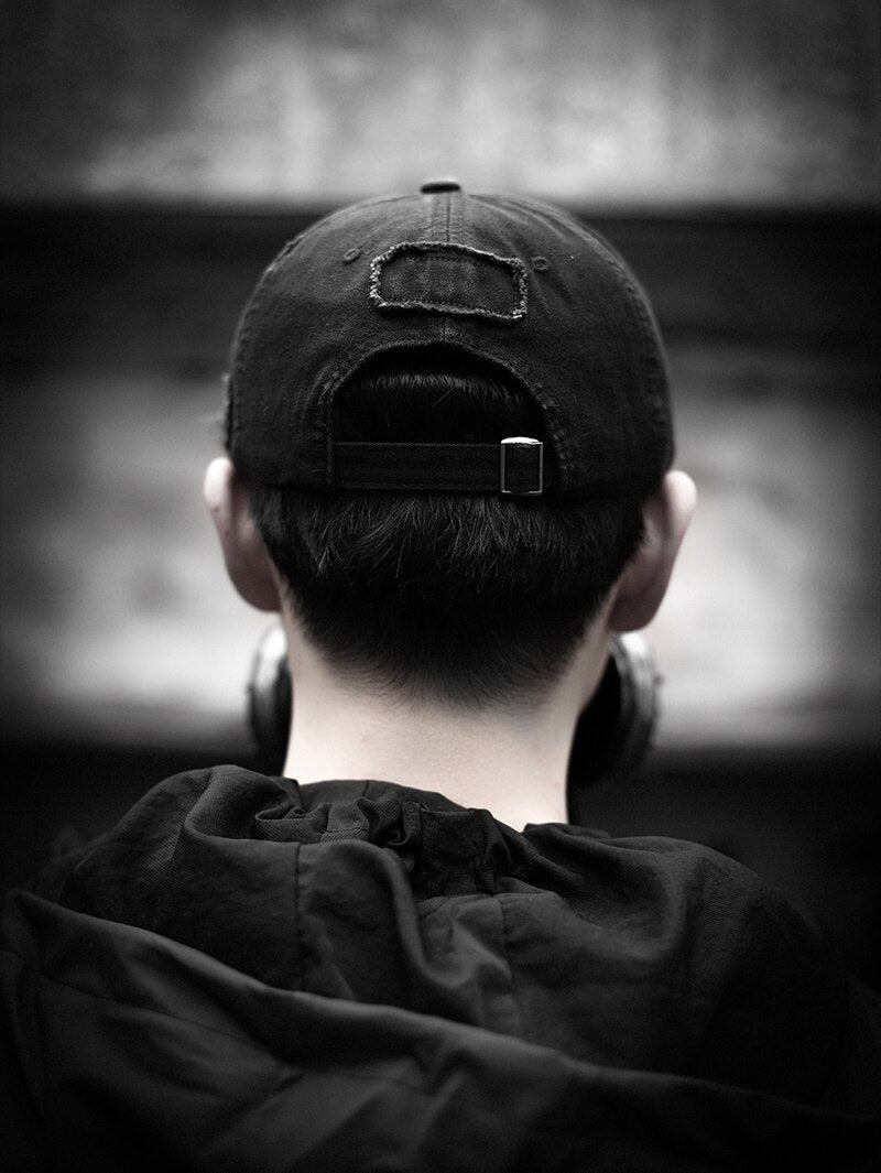 black denim baseball cap