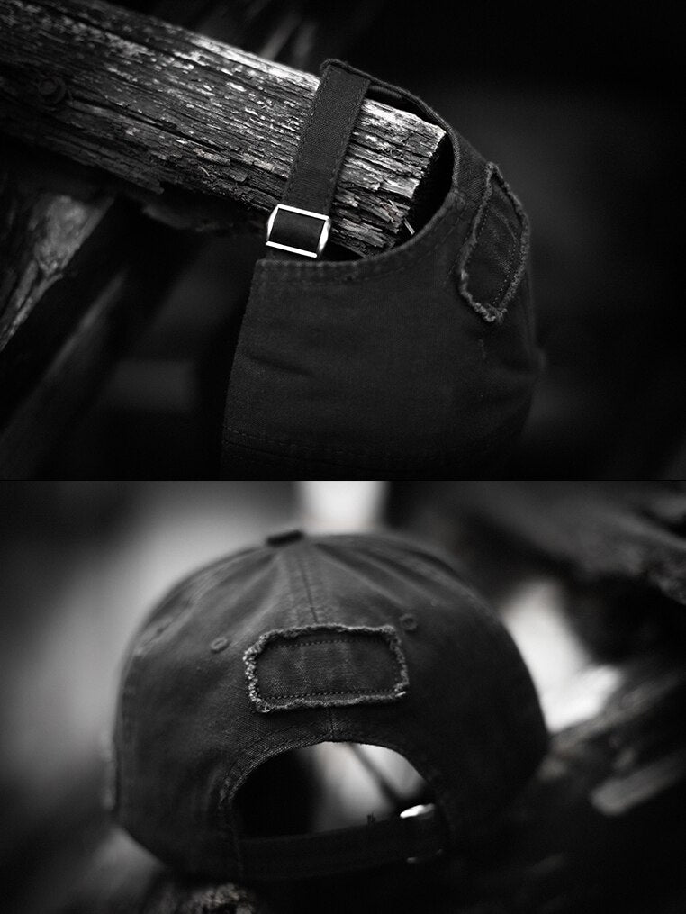 black denim baseball cap